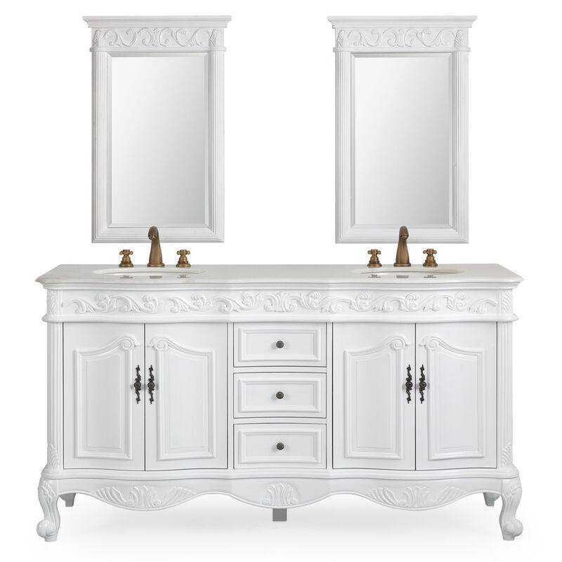 64 Inch Antique White Traditional Style Double Sink White Top Beckham Bathroom Vanity image number 4