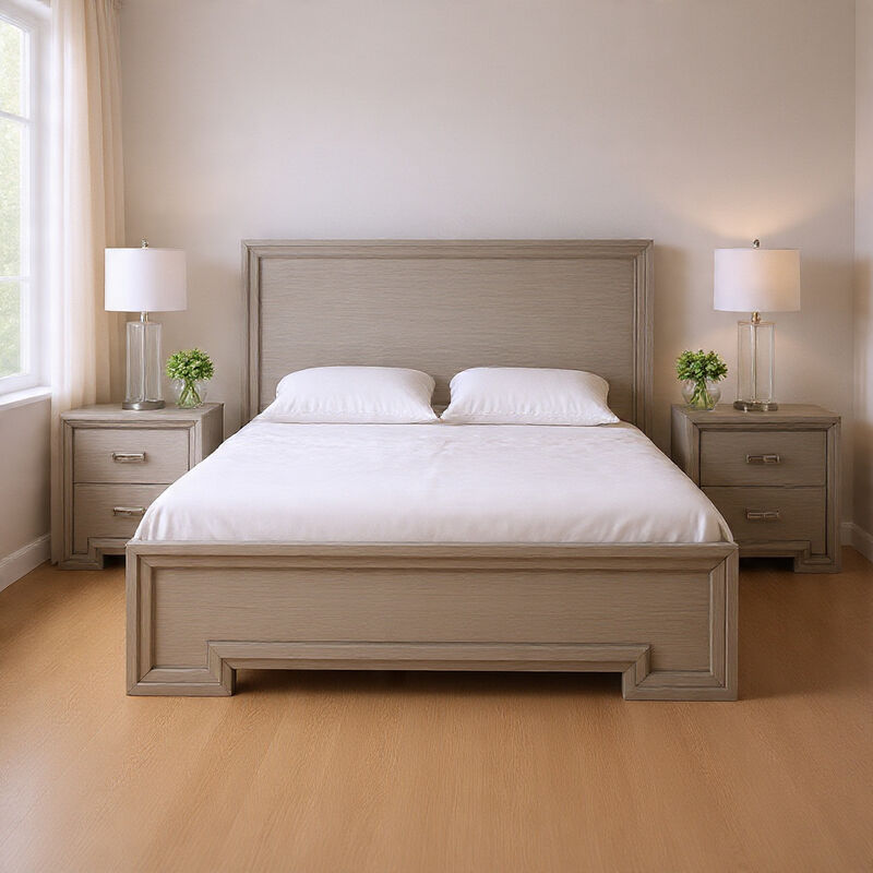 Queen Bedroom Set, White, Nickel Wood, 3 Piece Set with 2 Nightstands image number 8