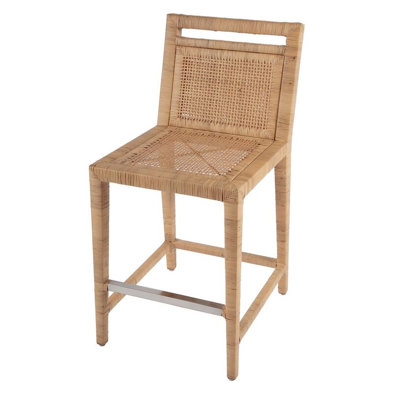 Butler Specialty Brielle 24 in. Seat Height Rattan Woven Counter stool with Back, Light Brown