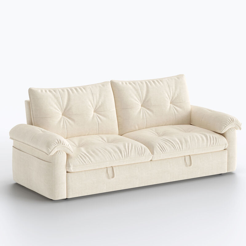 Upholstery Linen Fabric Pull-out Sofa Bed for Living Room, Bedroom & Guest Room, Beige image number 2