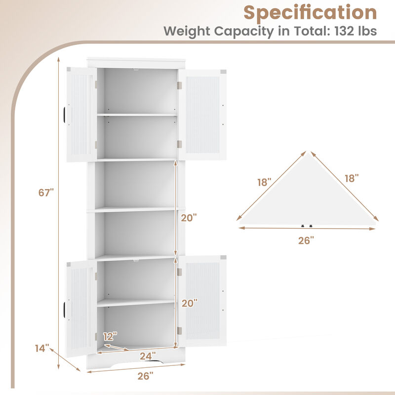 White 67 Inch Tall Corner Buffet Cabinet with Tempered Glass Doors image number 2