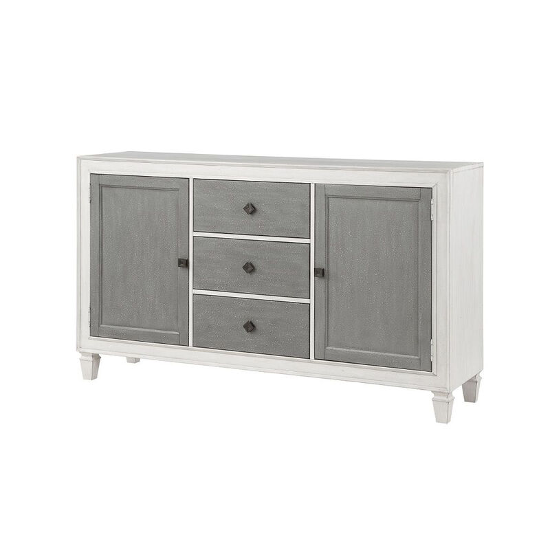 Kate 70 Inch Sideboard Server Console, 3 Drawers, 2 Cabinets, Gray, White