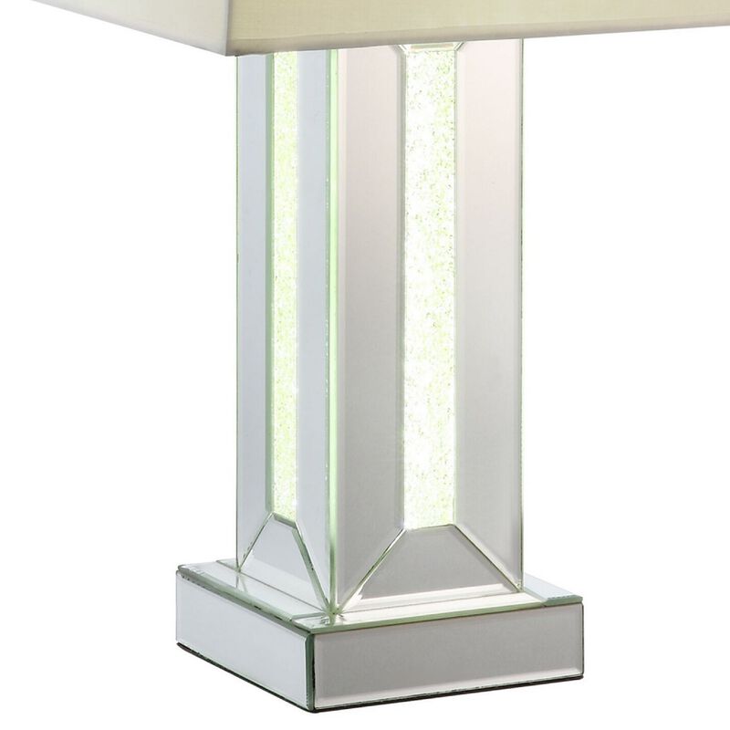 Table Lamp with Cuboid Shape Mirrored Base, Silver-Benzara