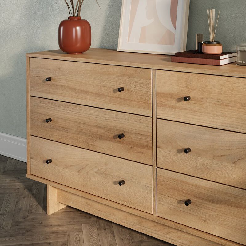Prepac Finnley 6-Drawer Dresser in Natural Oak, Dresser for Bedroom, Living Room
