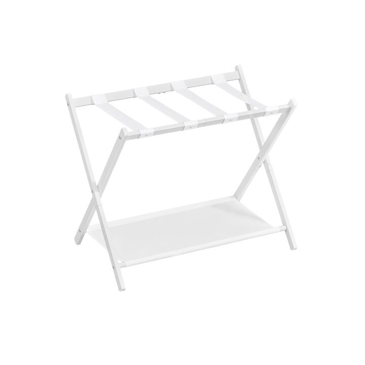 Luggage Rack for Guest Room – Folding Suitcase Stand with Durable Straps and Wooden Frame