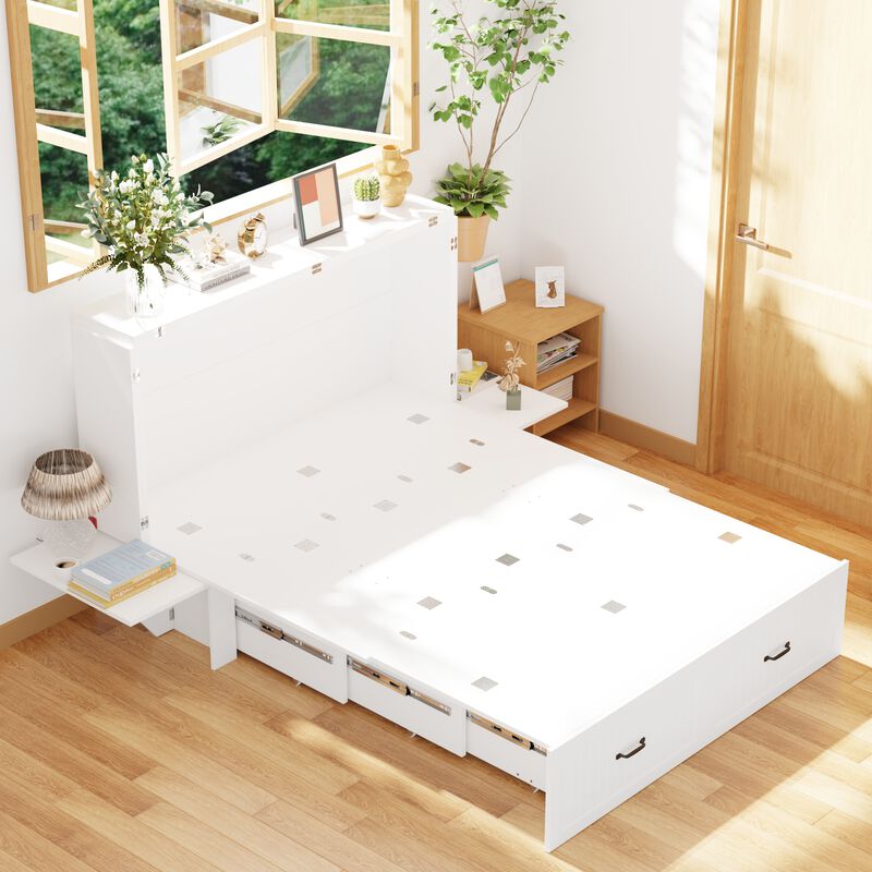 FUFU&GAGA Wall-Mounted Murphy Bed with Storage Cabinets and Drawers (75.6" L x 55.9" W x 41.3" H),White