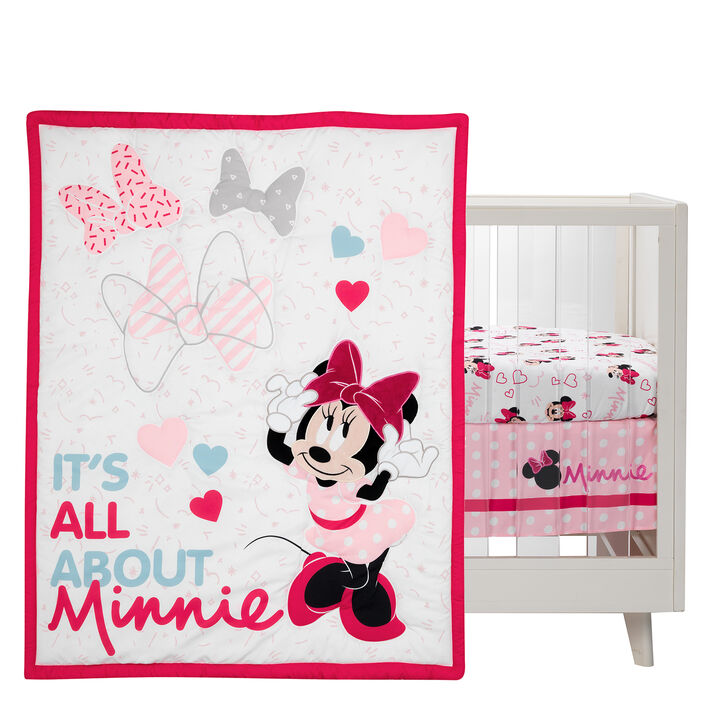 Lambs & Ivy Disney Baby Minnie Mouse Love 3-Piece Pink Nursery Crib Bedding Set