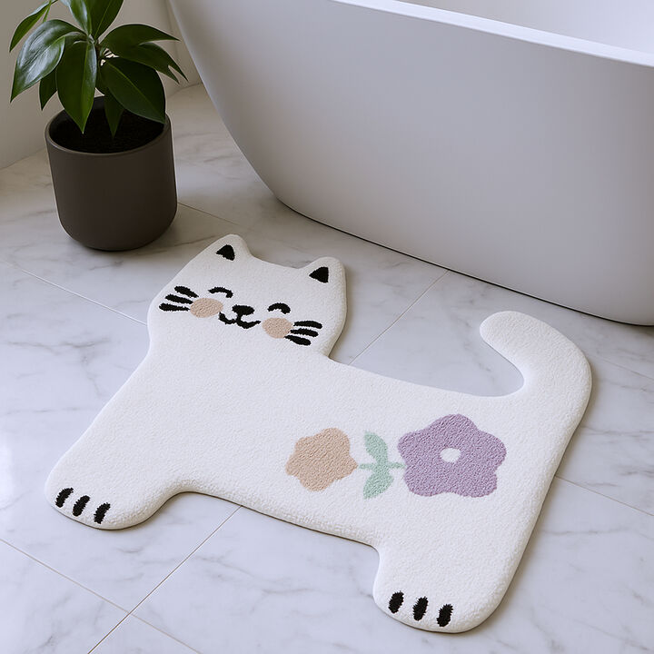 HomeRoots Kitty Cat And Flowers Youthful Washable Area Rug