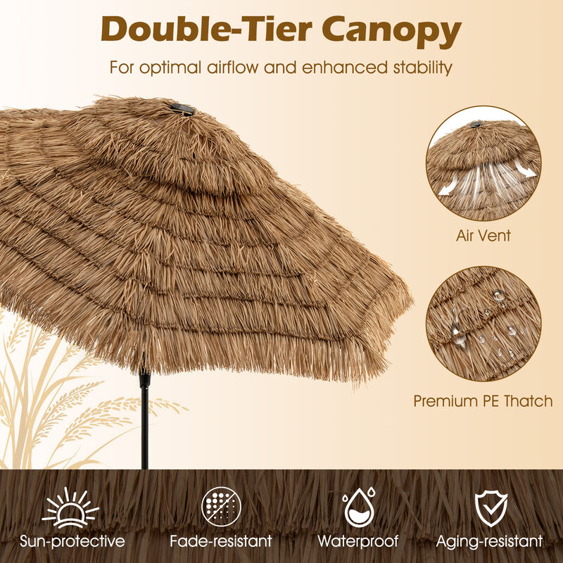 Thatched Tiki Patio Umbrella with Solar Lights for Tropical Outdoor Decor and Shade image number 5