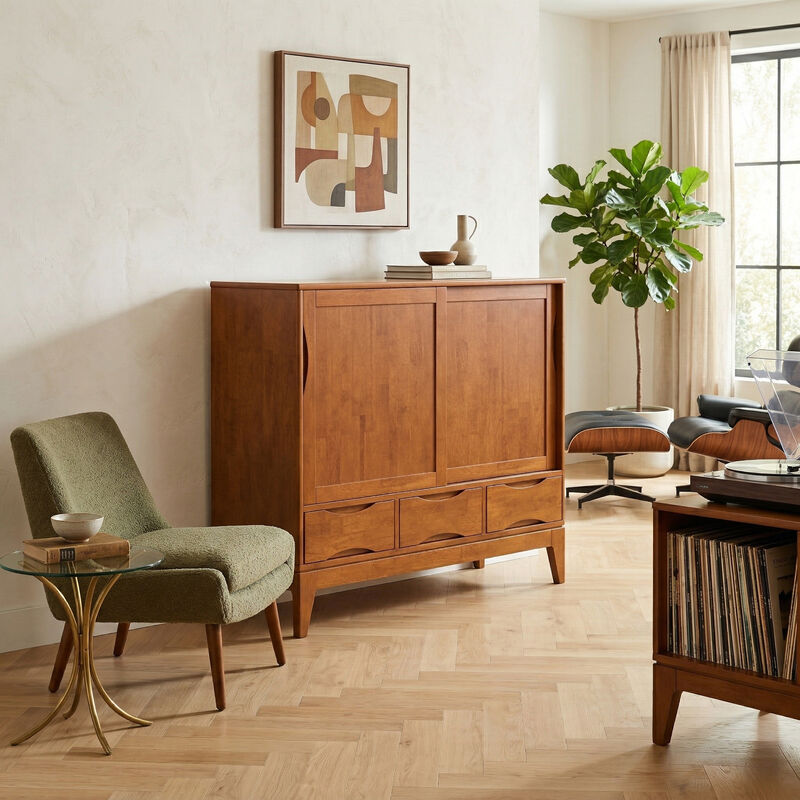 Harper 48 inch Wide Solid Hardwood Mid-Century Modern Medium Storage Cabinet in Teak Brown image number 2