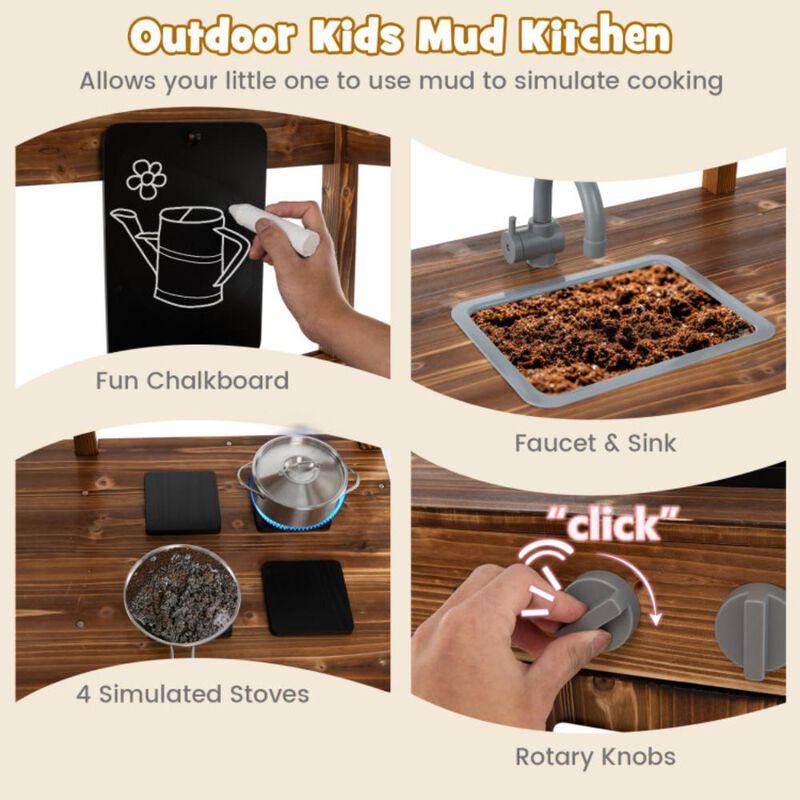 Hivvago Kid's Mud Kitchen Outdoor Solid Wood Mud Kitchen with Canopy