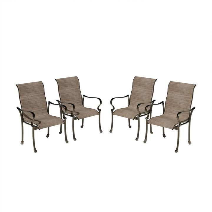 Mondawe Outdoor Cast Aluminum Dining Chair with Textilene Seat and High Back (Set of 4)