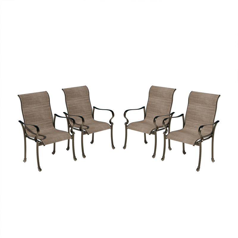 Mondawe Outdoor Cast Aluminum Dining Chair with Textilene Seat and High Back (Set of 4)