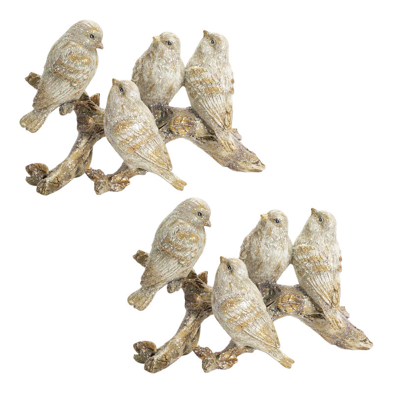 Set of 2 Polyresin Birds on Branch for Garden or Tabletop Display