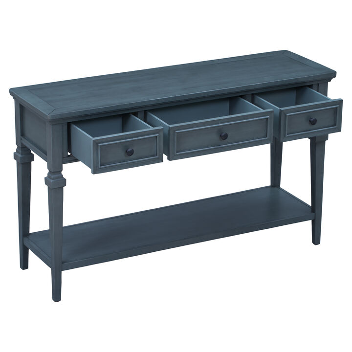 Merax American Retro Symmetrical Console Table with 3 Drawers & Open Bottom Storage Shelf
