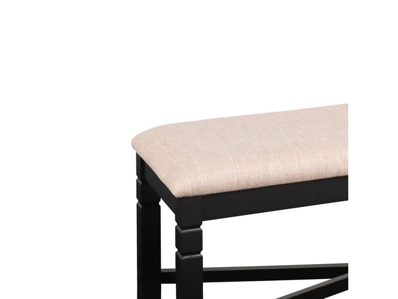 Fabric Dining Bench with Turned Legs and X Shaped Support, Beige and Black - Benzara