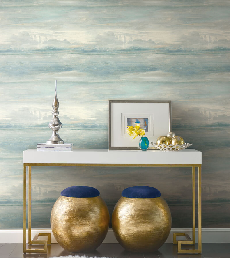 Soothing Mists Scenic Blue Peel & Stick Wallpaper image number 2