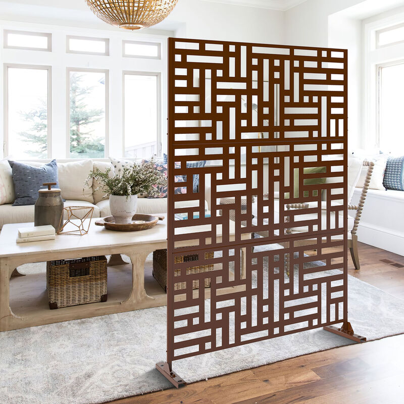 Arched Metal Outdoor Privacy Screen, Freestanding Outdoor Divider Decorative Privacy Fence