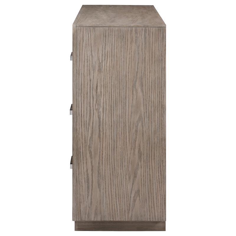 Keno Wide Dresser, 6 Drawers, Metal Bar Handles, Brown Acacia Wood - Benzara