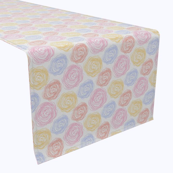 Fabric Textile Products, Inc. Table Runner, 100% Cotton, Colorful Drawn Pastel Roses