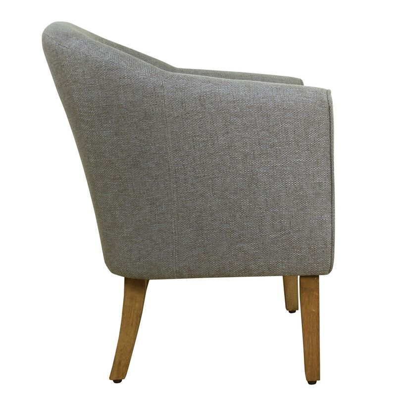 Fabric Upholstered Wooden Accent Chair with Barrel Style Back, Gray and Brown - Benzara