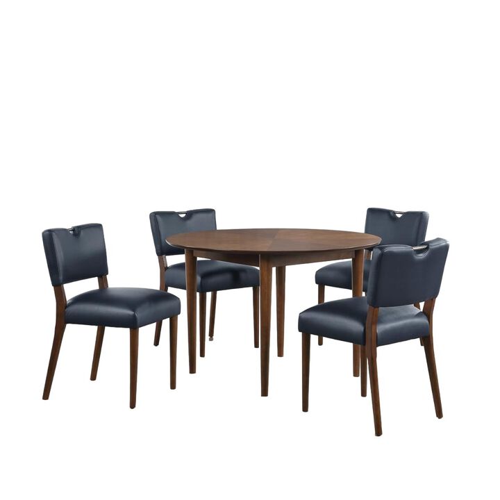 Comfort Pointe Bonito Midnight Blue Faux Leather 5-Piece Dining Set in Walnut Finish