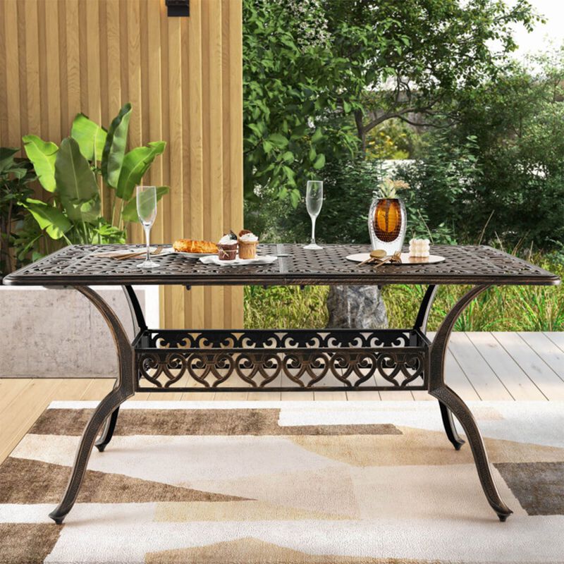 59" Cast Aluminum Patio Dining Table with Umbrella Hole for 6 image number 5