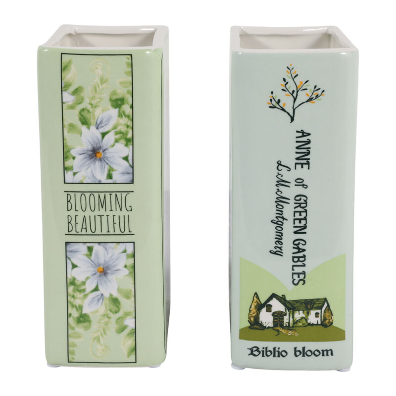 S/2 8x6" Spring Book Vases, Green Multi image number 3