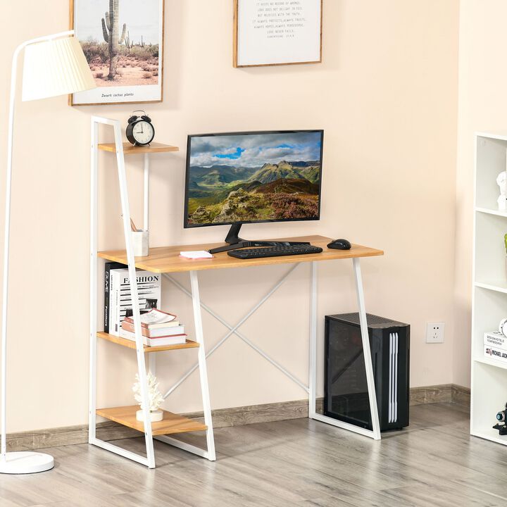 Home Office Computer Desk with 3-Tier Storage Shelves Study Writing Table Workstation for Small Space Natural
