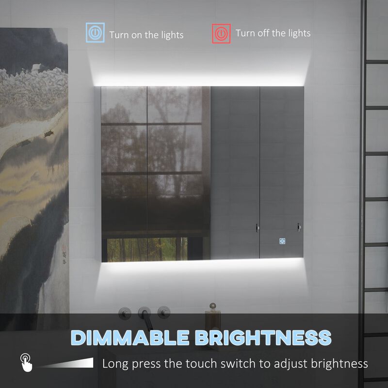 White Bathroom Organizer: LED Mirror Cabinet with USB & 3 Doors