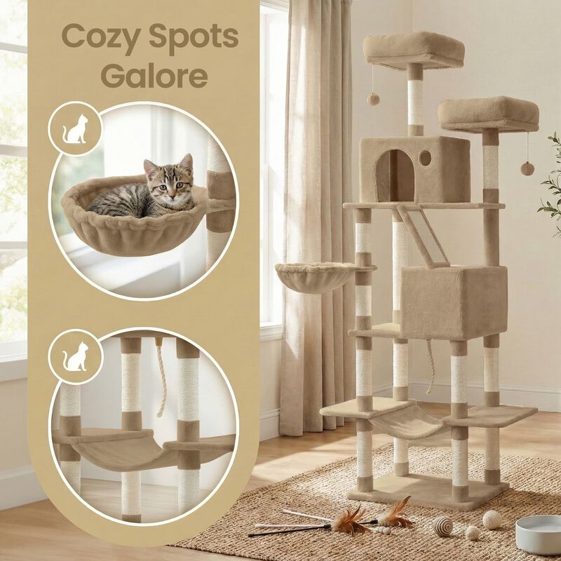 Large Cat Tree with Scratching Posts Hammock and Perches Indoor image number 5