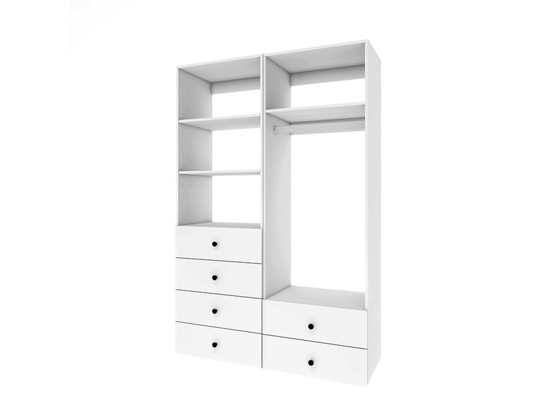 Clothes Organizer with Closet Shelves Wall Mounted, Wardrobe Closet Organizer System, Closet System with 6 Drawers, Wooden Walk in Closet Organizers and Storage,White