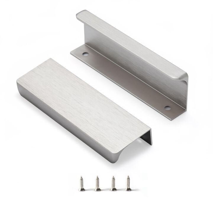 Satanga Brushed Nickel Pack of 2 Edge Finger Pull for Cabinets Kitchen Concealed Aluminum Hidden Bar Pulls Drawer Pulls Easy to