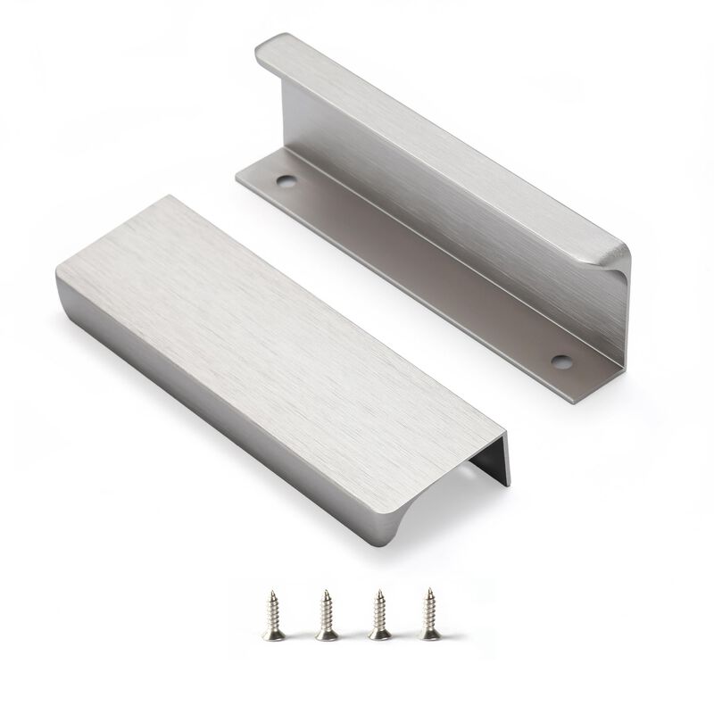Satanga Brushed Nickel Pack of 2 Edge Finger Pull for Cabinets Kitchen Concealed Aluminum Hidden Bar Pulls Drawer Pulls Easy to