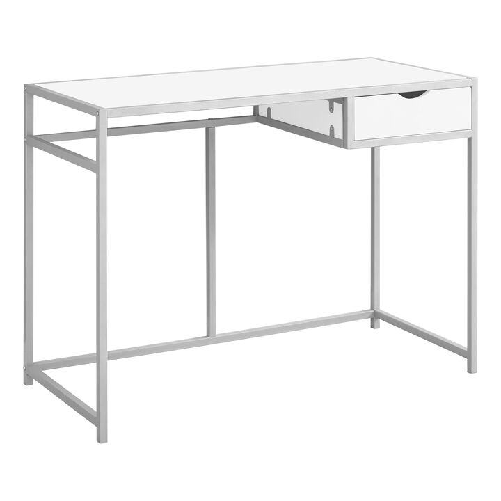 Monarch Specialties I 7222 Computer Desk, Home Office, Laptop, Storage Drawer, 42"L, Work, Metal, Laminate, White, Grey, Contemporary, Modern