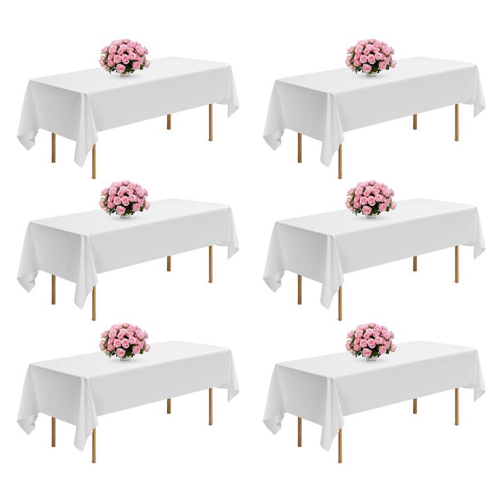 6 Pack Rectangle Tablecloths, Wrinkle Resistant Polyester Table Covers for Weddings & Events-White