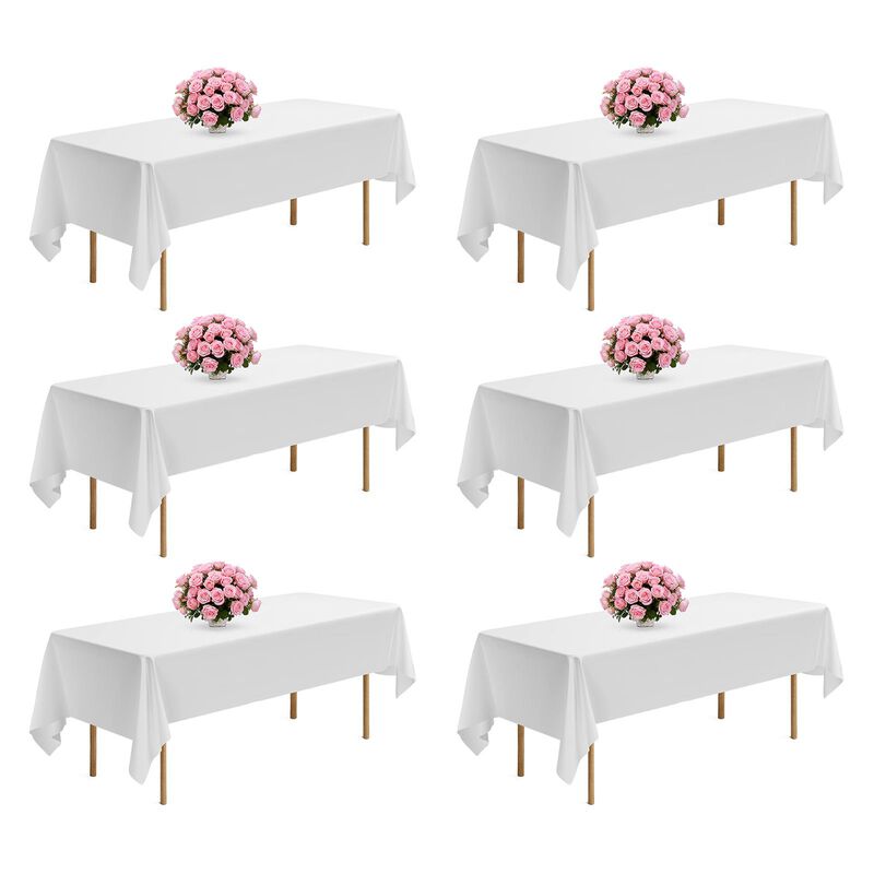 6 Pack Rectangle Tablecloths, Wrinkle Resistant Polyester Table Covers for Weddings & Events-White image number 0