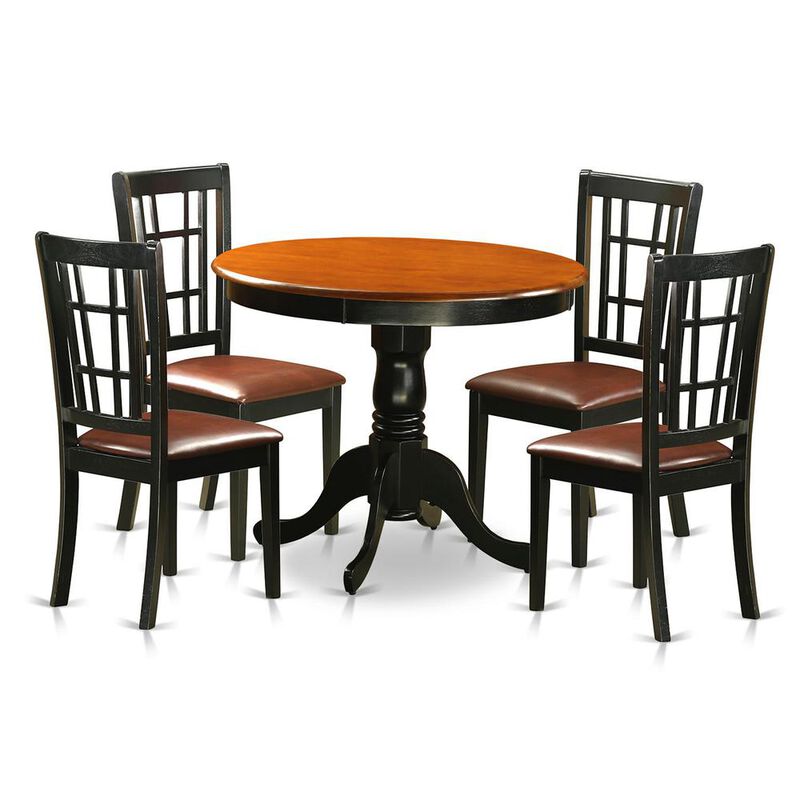 5 Pc Dining Table with 4 Leather Chairs in Black and Cherry