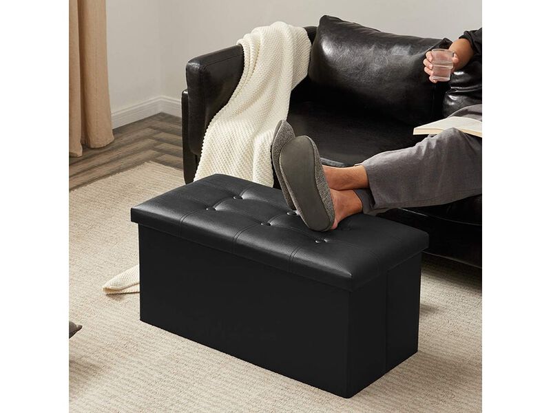 YOUDENOVA Faux Leather Black Footrest with Foam Padded Seat