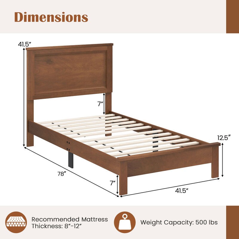 Wood Bed Frame with Headboard and Sturdy Slat Support for Mattress Stability