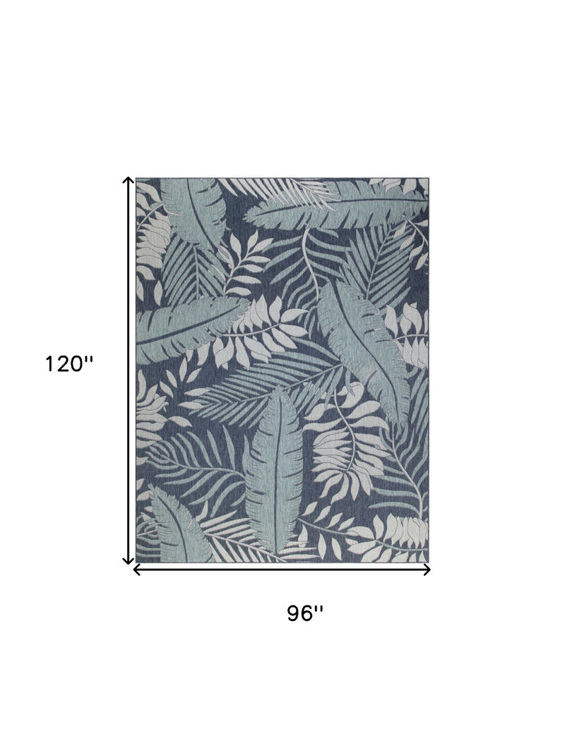 HomeRoots 8' X 10' Navy Blue Sky Blue And Ivory Palm Leaf Indoor Outdoor Area Rug image number 5
