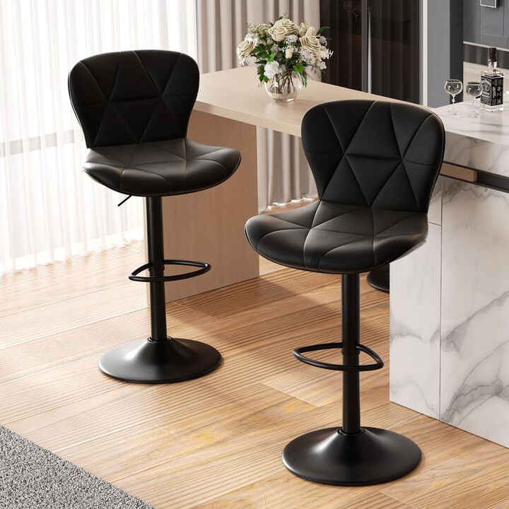Faux Leather Swivel Bar Stools Set of 2, Adjustable Counter Height Kitchen Chairs, Iron Frame High Backrest 360&deg; Barstools for Kitchen Counter, Outdoor