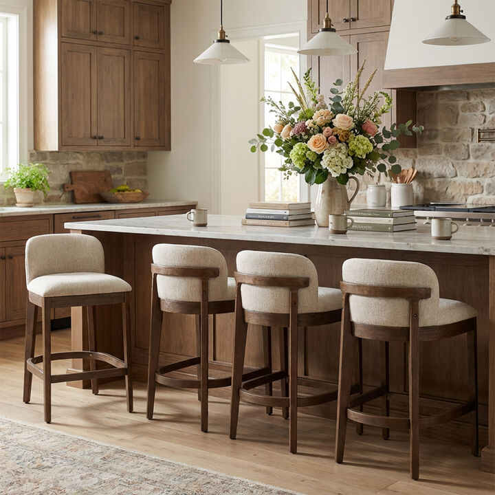 Christopher Knight Home Truda Farmhouse Rubberwood Upholstered Counter Stools with Curved Backrest (Set of 4)