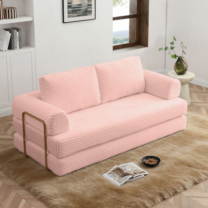 Merax Convertible Sofa Bed, Folding Floor Couch Corduroy Fold Out Couch image number 1