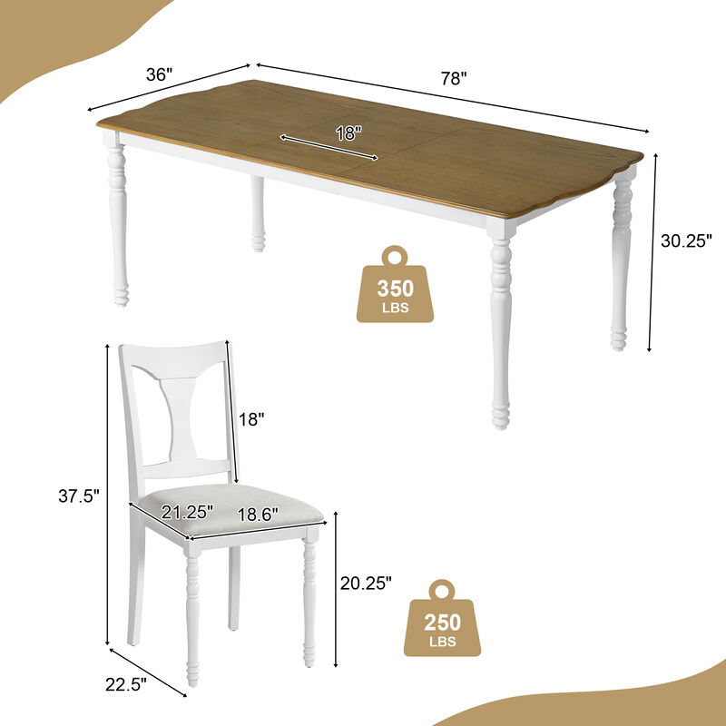 Merax 7-Piece Dining Table Set, 60inch to 78inch Extendable Wood Dining Table with Removable Leaf