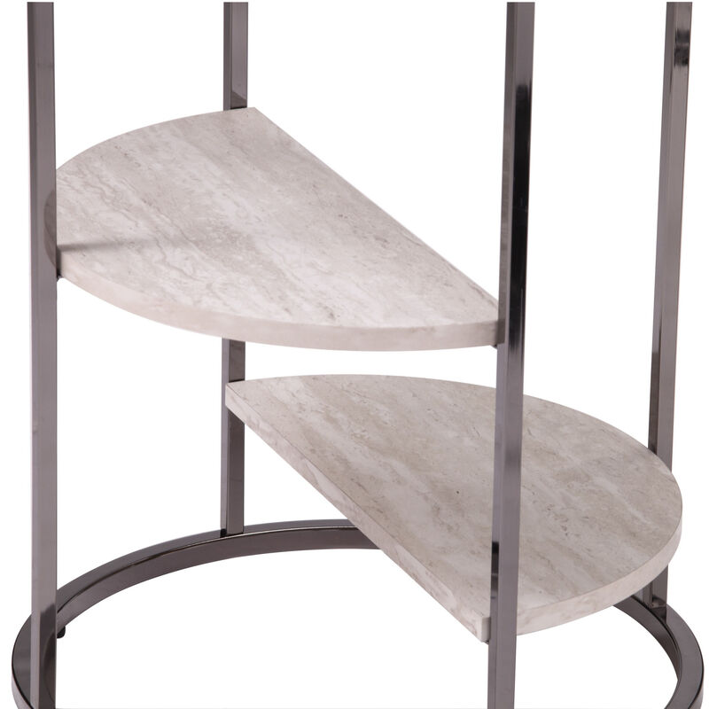 Hivvago 24 Inch Black Metal Glass And Faux Marble Round End Table With Two Shelves