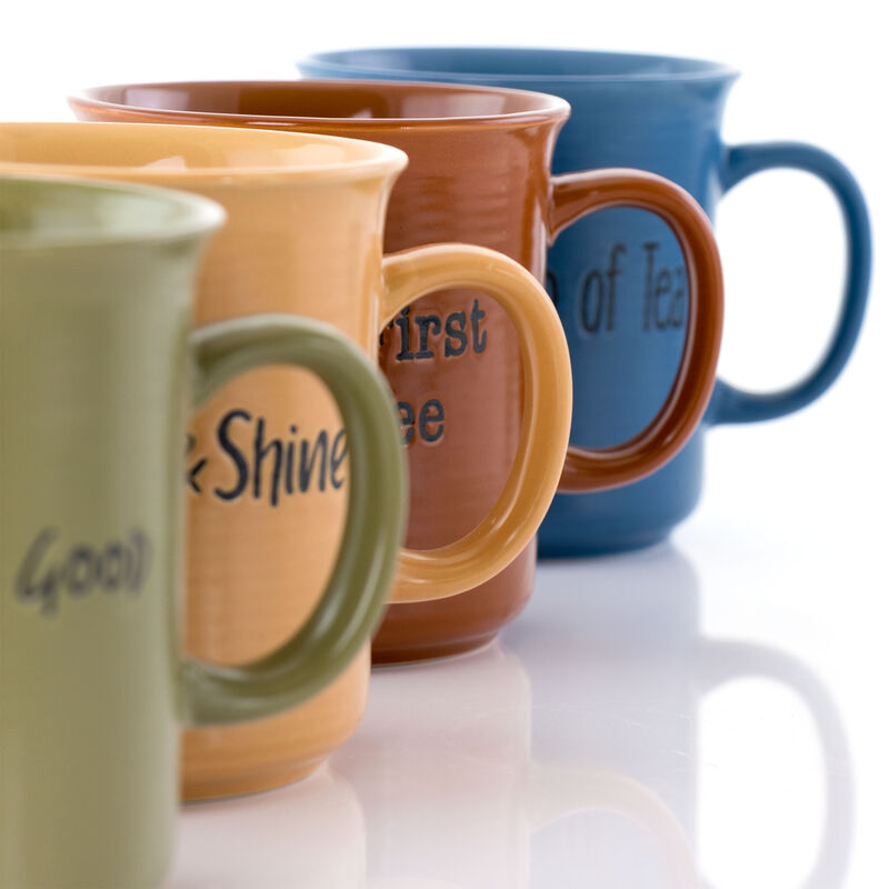 Gibson Home Thoughtful Morning 4 Piece 26 Ounce Stoneware Cup Set in Assorted Colors