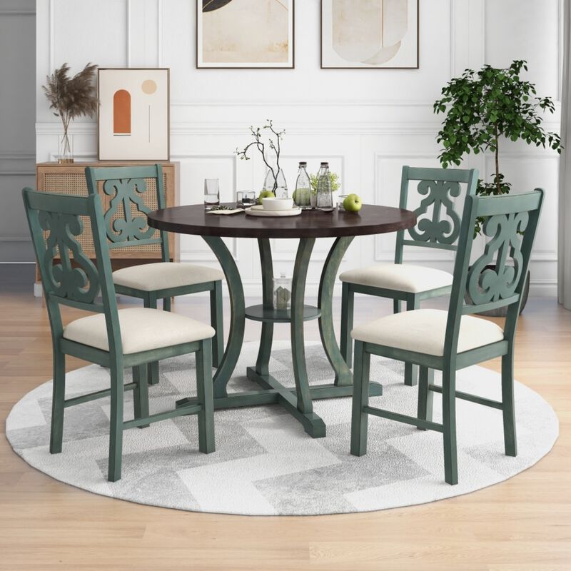 Krafti 5‑Piece Retro Round Dining Table Set image number 2
