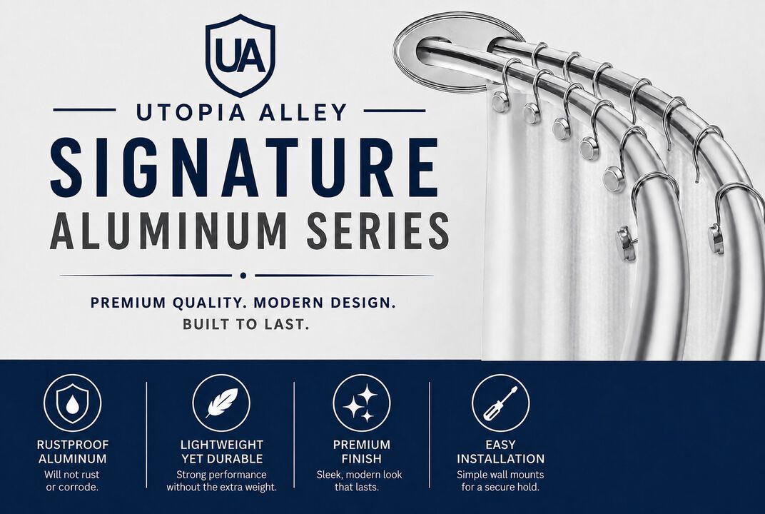 Utopia Alley Signature Aluminum Series Double Curved Shower Curtain Rod, Adjustable 45-72 Inch, Rustproof Aluminum, Dual Rod Design, Separates Curtain & Liner, Adds 8 Inches More Space