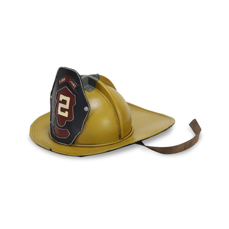 HomeRoots 8" Yellow and Black Metal Fireman Hat Hand Painted Tabletop Sculpture image number 3